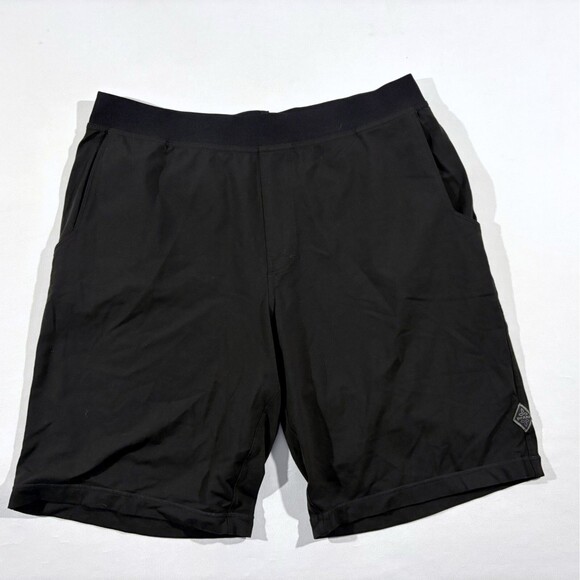 Prana Breathe Gym Shorts Men Black Pockets Performance Elastic Waist L Stretch - Picture 2 of 12